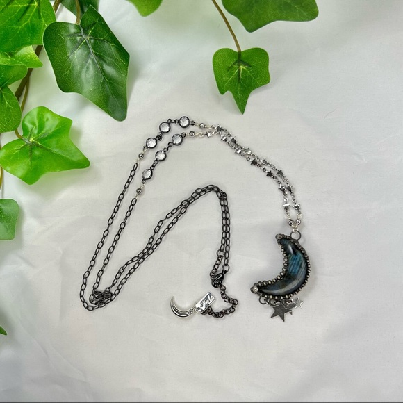 Crescent Moon & Stars Labradorite Statement Necklace - Picture 7 of 7